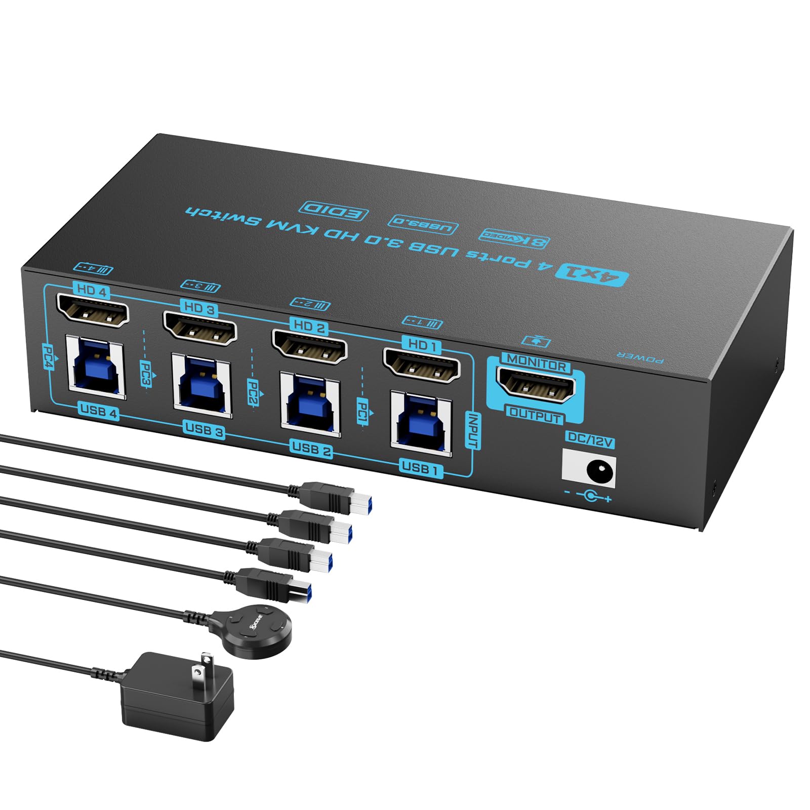 Amazon.com: 8K HDMI 2.1 KVM Switch 4 Computers 4 Port USB 3.0 8K